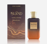KHADLAJ Island Vanilla Dunes, botella frontal, fragancia de larga duración ideal para ocasiones especiales.