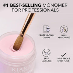 Kiara Sky EMA Monomer, aplicación rápida y suave para uñas acrílicas.