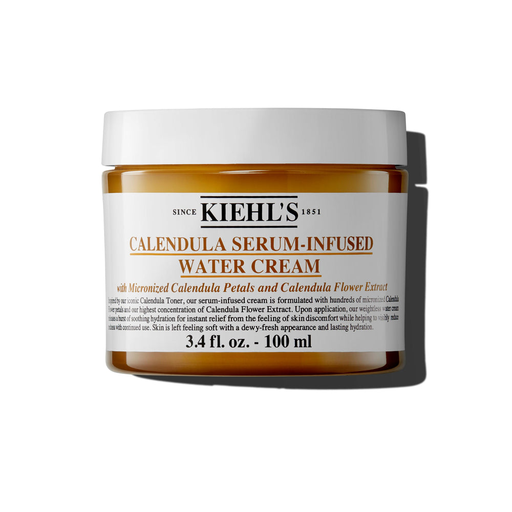 Kiehl's Calendula Sérum Infusé dans sa crème gel, flacon visible et hydratation durable.
