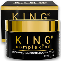 KING Complexion Beurre Shea Cocoa – bouteille, hydratation intense sans gras.