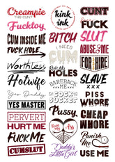 Kink Ink tatuajes temporales con frases contundentes en hoja A4 para expresión atrevida.