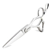Tijeras KINSARO Barbero profesional con cuchillas convexas para cortes precisos.