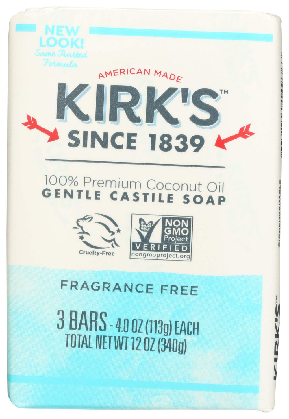 Kirk's Castile jabón barra con aceite de coco, suave para la piel sensible.