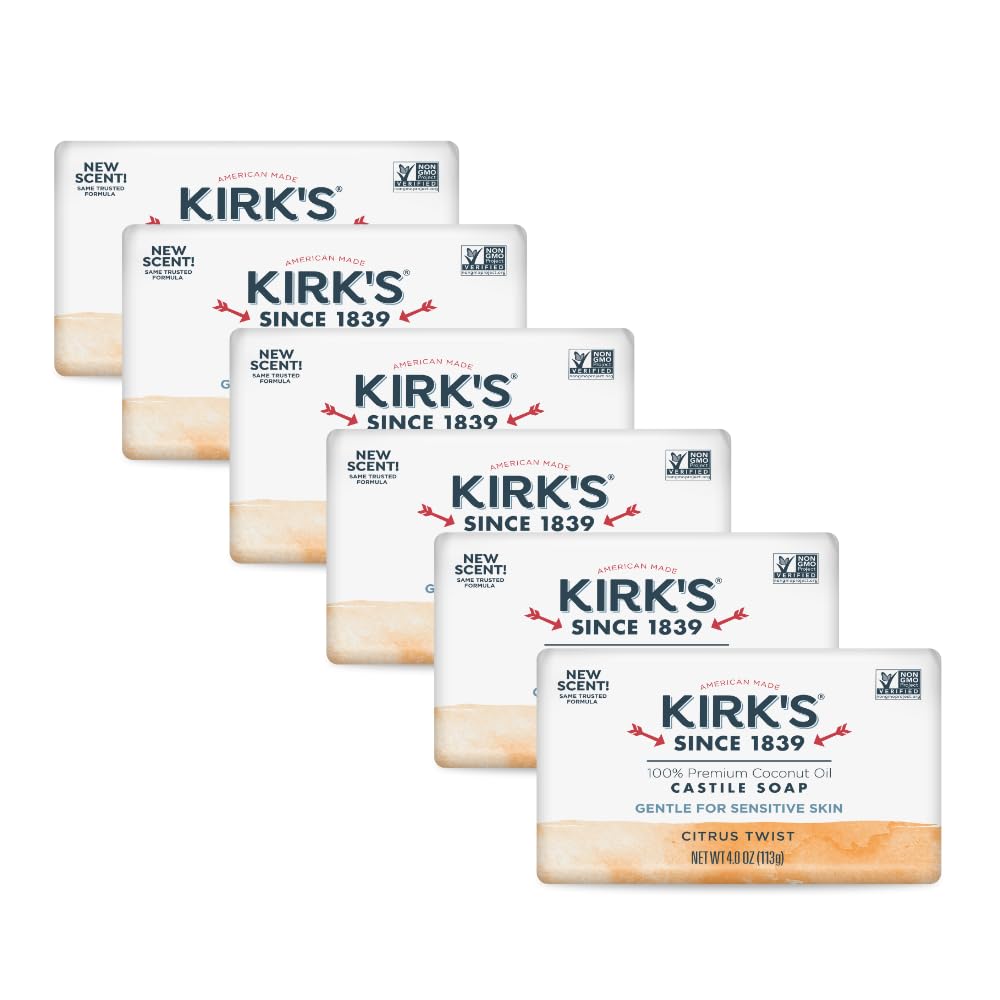 Kirks Castile Citrus Twist, barra de 4 onzas, aroma cítrico para uso diario.