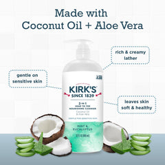 Kirks coconut oil and aloe vera formula highlighted for hydration.