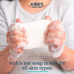 Kirk's Coco Castile, ingredientes naturales de coco, cuidado suave sin detergentes sintéticos.