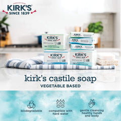 Kirk's Jabón Coco Castile sin fragancia, ideal para piel sensible en limpieza diaria.