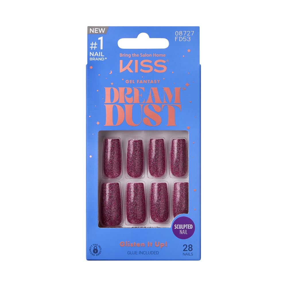 KISS Dreamdust long square glitter nails with glue for at-home glam
