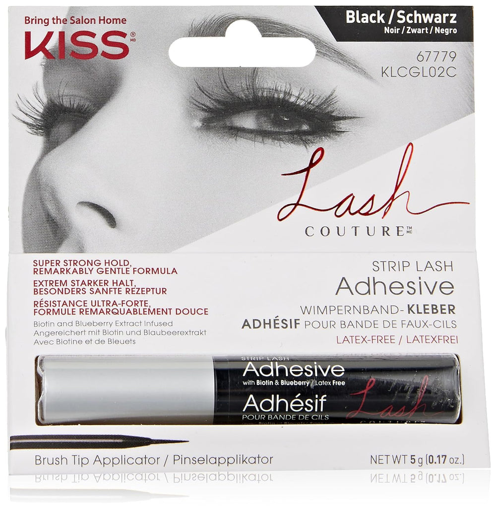 KISS Lash Couture: adhesivo negro con pincel para fijacion precisa y duradera.