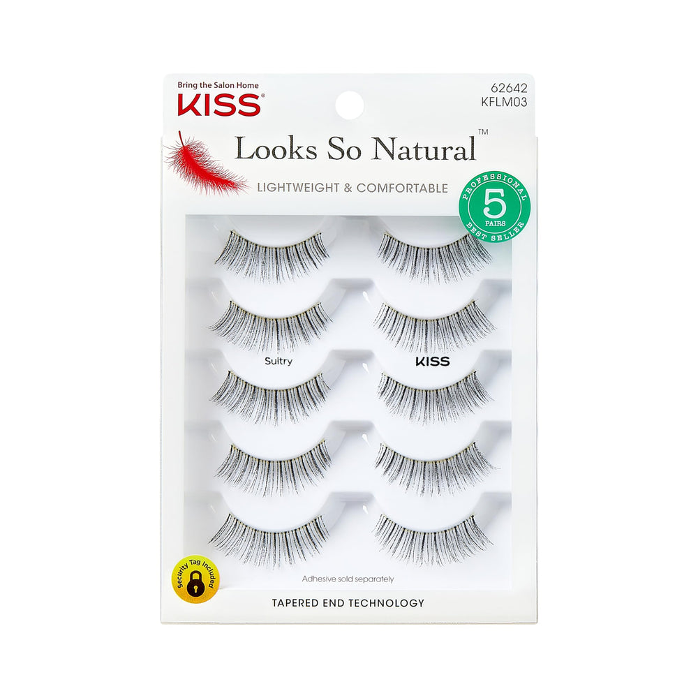 KISS Looks So Natural Sultry 12 mm, pack de 5 pestañas, aplicación cómoda para diario.