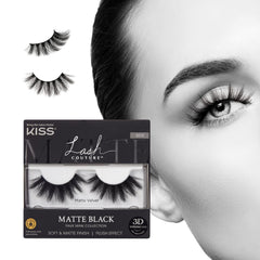 KISS Negro Mate, pestañas 16 mm, efecto intenso para mirada seductora.