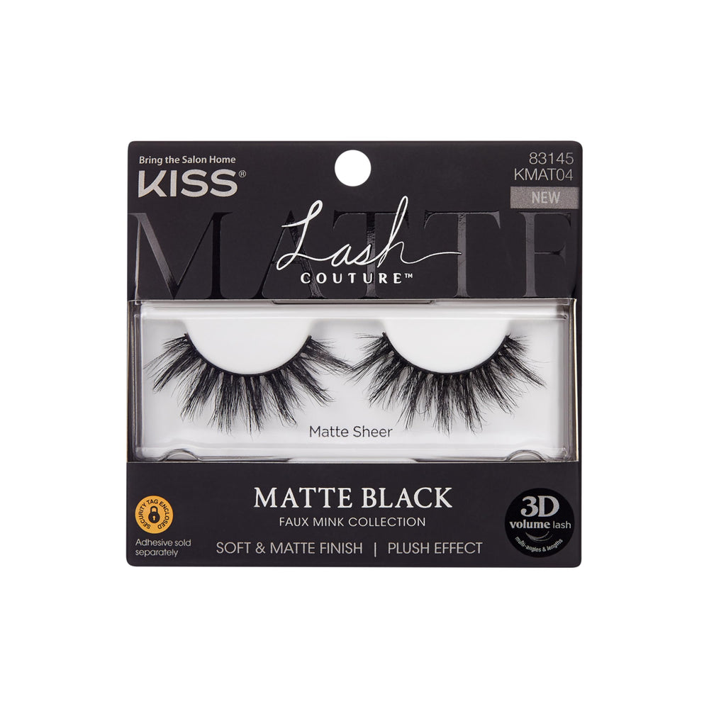 Pestañas KISS negro mate con banda ultrafina sin nudo para un look natural.