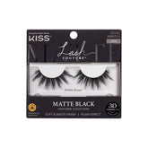 Pestañas KISS negro mate con banda ultrafina sin nudo para un look natural.
