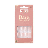 KISS Unas nude con brillo rosado para un look natural y pulido.