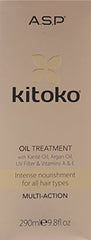 Kitoko aceite para el cabello, aplicación en las manos para distribución uniforme.