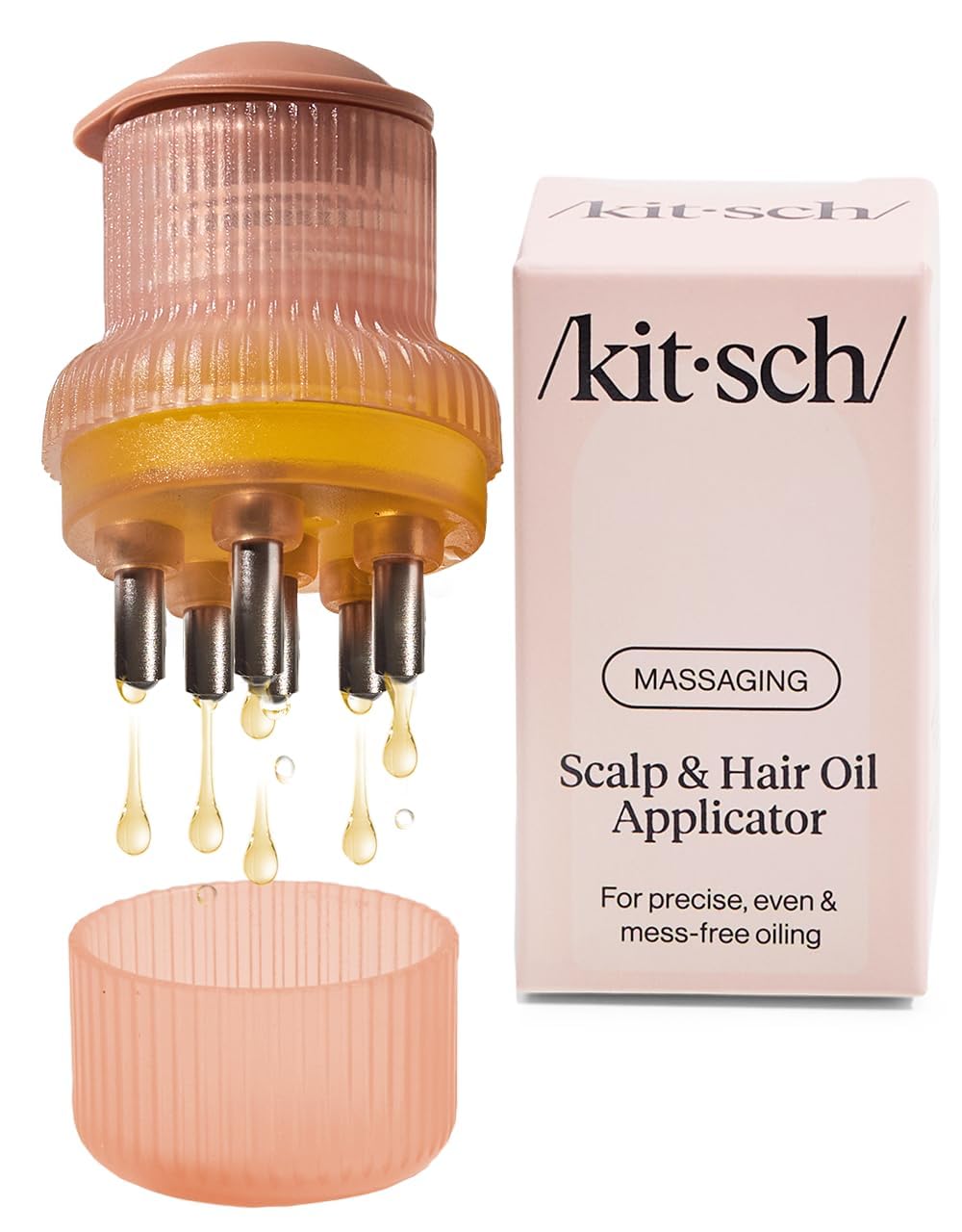 Aplicador Kitsch para cuero cabelludo con cerdas de acero inoxidable para distribución precisa.