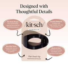 Kitsch Clip Plano Negro, detalle de agarre fuerte para cualquier cabello