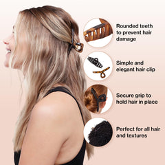 Kitsch grandes clips cabello, uso diario, acabado mate tortuga