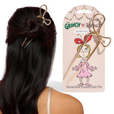 Kitsch Grinch broche pelo dorado lazo para recogidos brillantes.