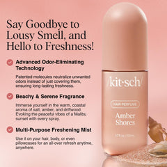 Kitsch Amber Shores: atomizador compacto para cabello, aroma duradero y sensorial.