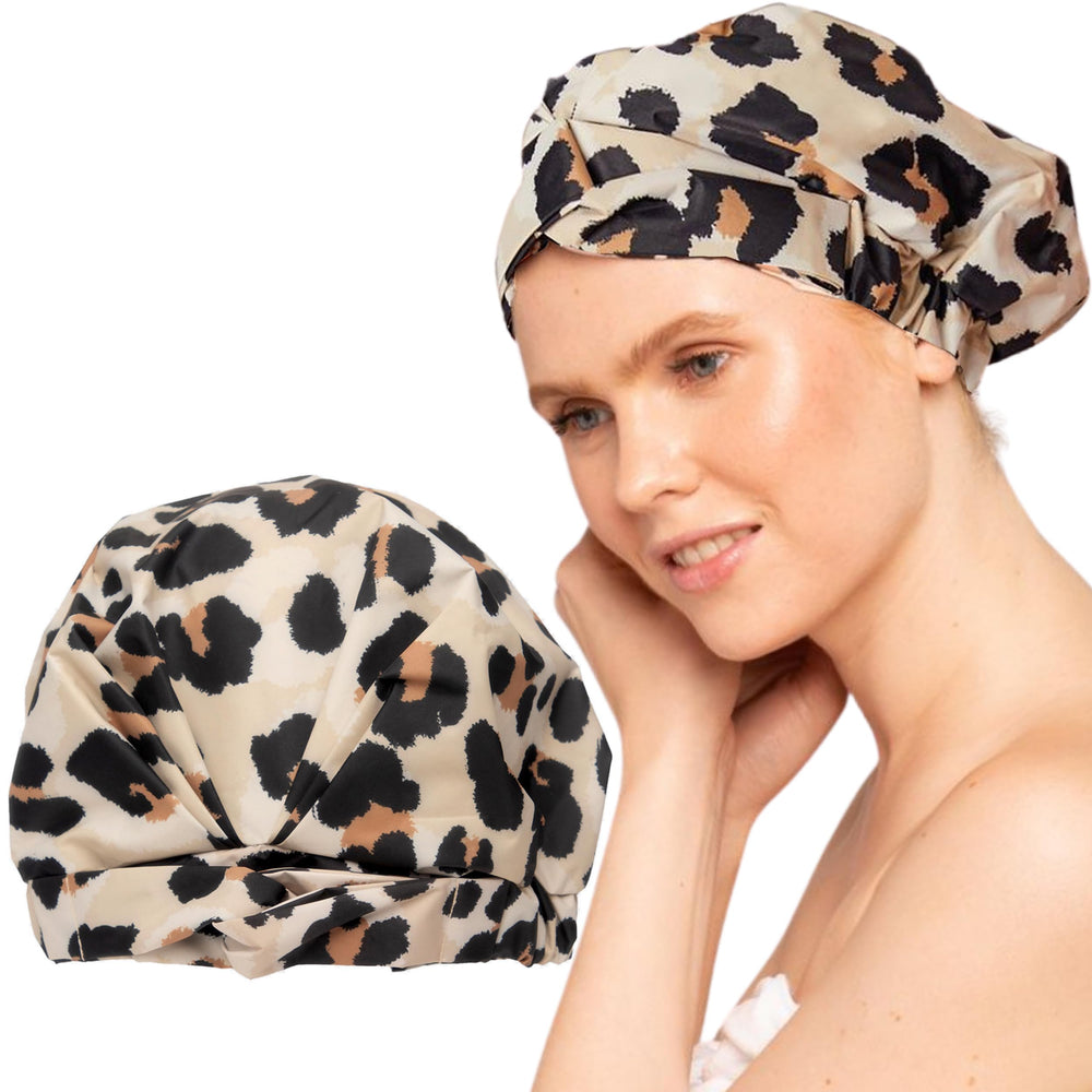 Gorro de ducha Kitsch Leopardo, protección impermeable para cabello largo.