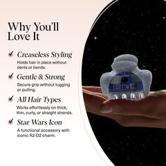 Kitsch R2-D2 clip de pelo con efecto estelar, estilo versátil para oficina o fin de semana.