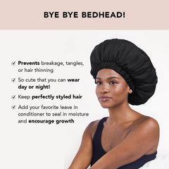 Kitsch XL bonete satén, detalle de tejido suave que protege el cabello durante la noche.