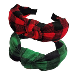Diadema KizBruo ancha con nudo cruzado en cuadros, ideal para mantener el cabello recogido