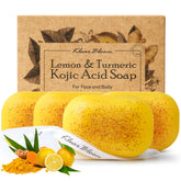KlearBloom Jabon-limon-curcuma con exfoliante de almendras para tono más uniforme.