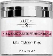 Kleem Organics envase crema cuello firme para uso diario.