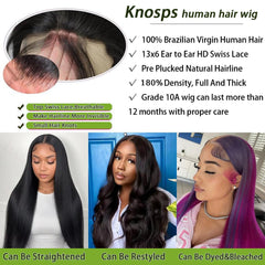 Knosps peluca frontal 13x6 densidad 180, textura suave y movimiento realista.