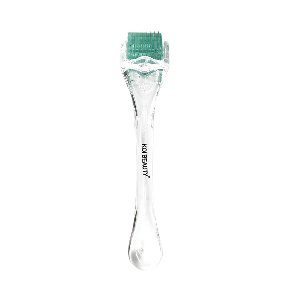Koi Beauty derma roller close-up shows 200 titanium pins for durability.