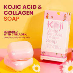 Koji White, doble barra de jabón Kojic y Colágeno, uso facial y corporal.