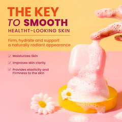 Koji White, textura cremosa de jabón Kojic y Colágeno, sensación suave al contacto.