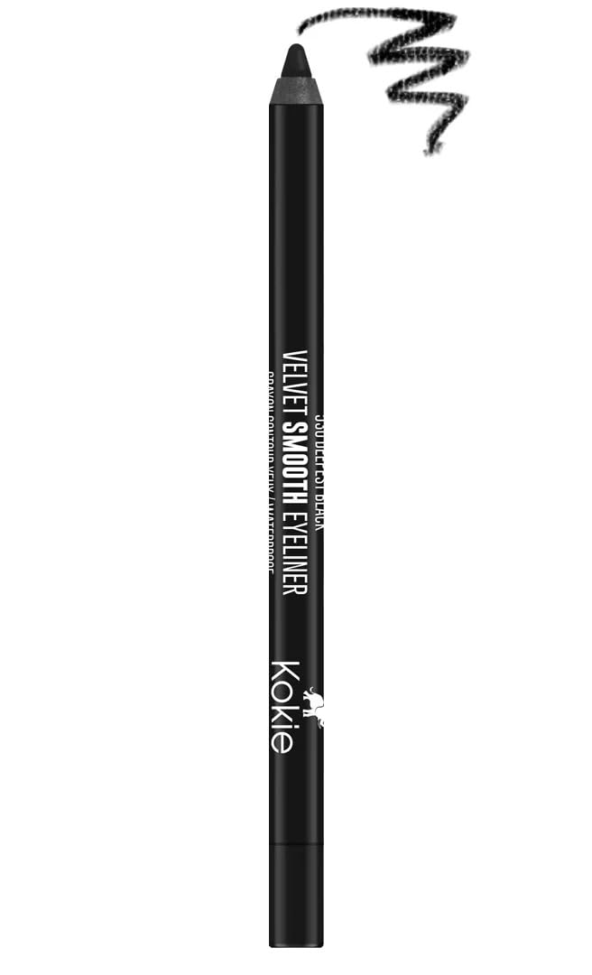 Kokie Cosmetics delineador ojos negro profundo, textura suave para trazos definidos.