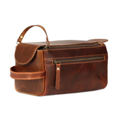 KomalC bolsa de aseo en cuero de búfalo premium, exterior elegante para viaje