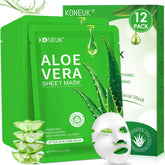 KONEUK mascarilla aloe 12-pack, hidrata y calma piel tras exposición solar.