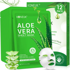 KONEUK mascarilla aloe 12-pack, hidrata y calma piel tras exposición solar.