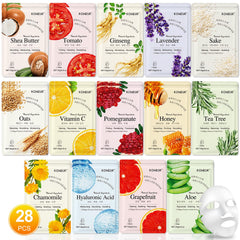 KONEUK mascarillas faciales 28-pack, hidratación para piel sensible