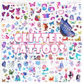 Tatuaje Konsait brillo mariposa para fiestas infantiles, brillo duradero y seguro.