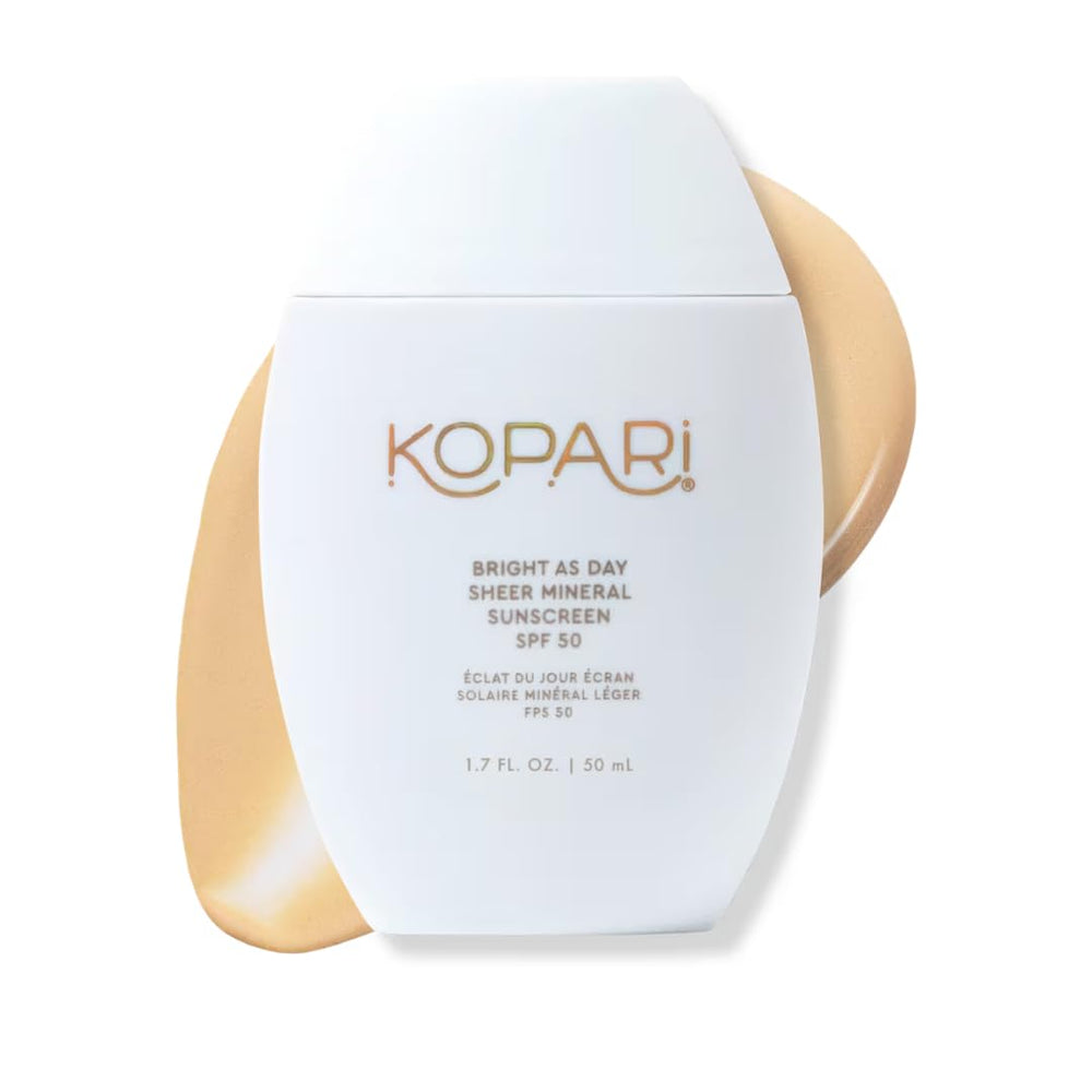 Kopari protector mineral SPF50 en botella, ideal para uso diario.