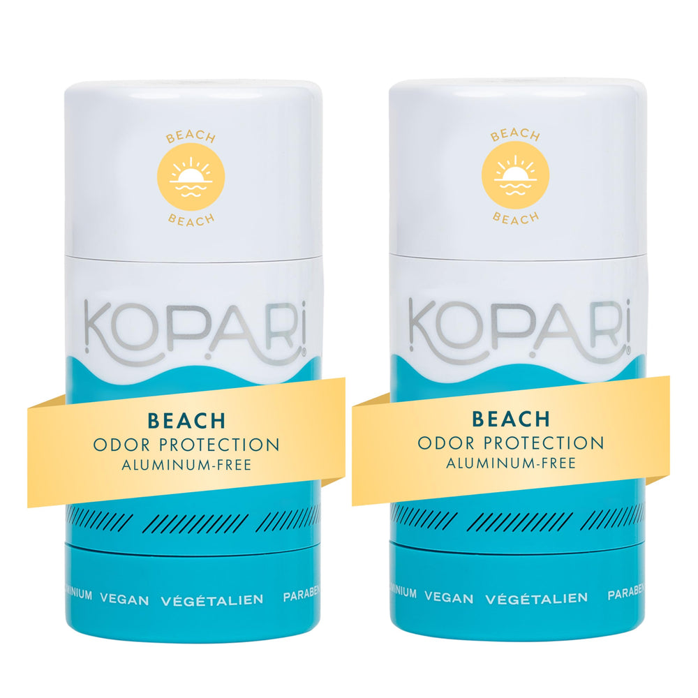 Kopari desodorante coco sin aluminio, empaque compacto para viaje diario.
