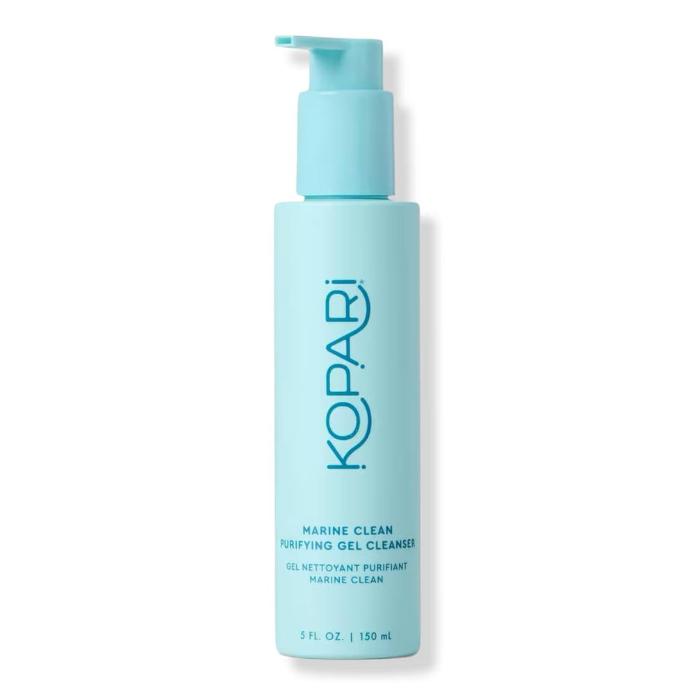 Kopari Marine Clean Purifying Gel Cleanser en botella, limpia profundamente sin resecar la piel.