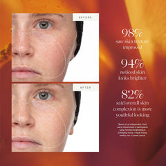 Rostro iluminado tras usar la mascarilla exfoliante curcuma, efecto glow.