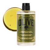 Korres huile d'olive extra vierge—flacon hydratant pour visage, cheveux et corps.