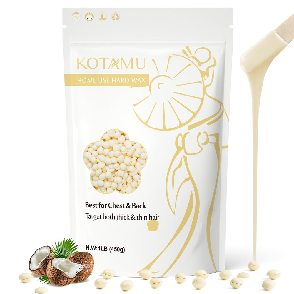 Kotamu perlas cera dura en primer plano para cuerpo, eliminación suave desde la raíz.