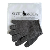 Kotomoda guantes exfoliantes de bambú carbonizado, limpieza suave y efectiva para baños.