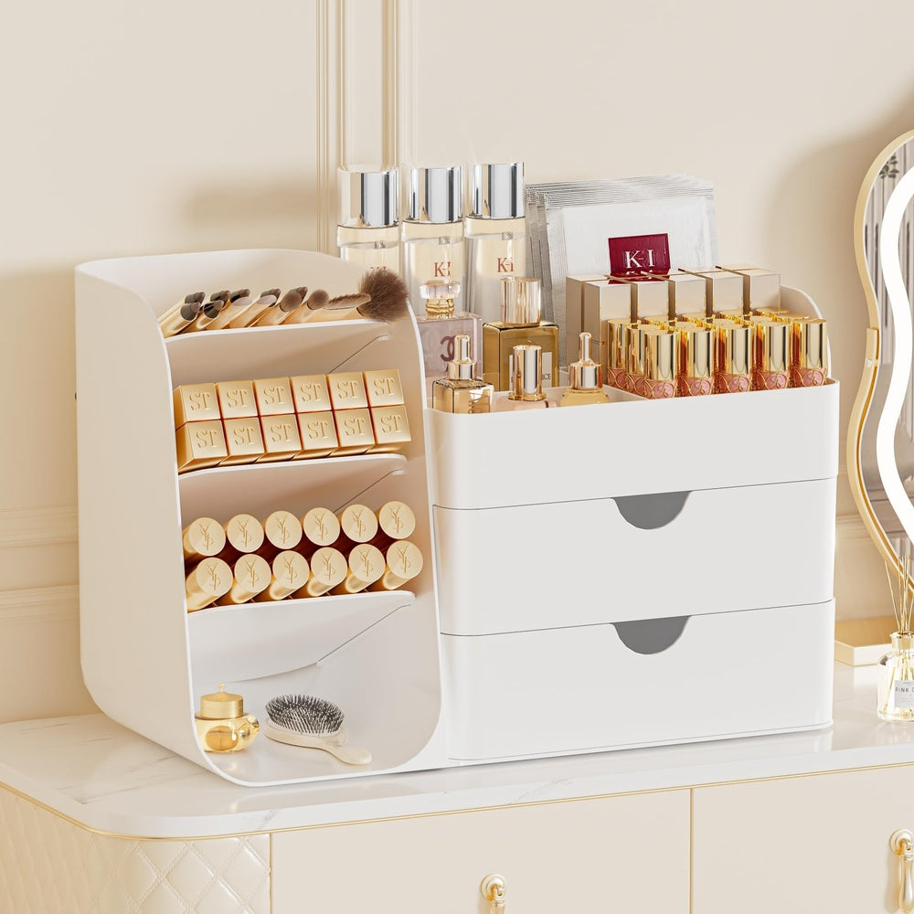 KQJS Organizador de maquillaje con cajones grande, acceso rápido a productos.