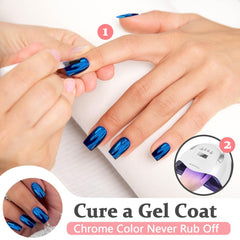 KQueenest uñas cromo azul real, acabado holográfico para estilo nocturno.