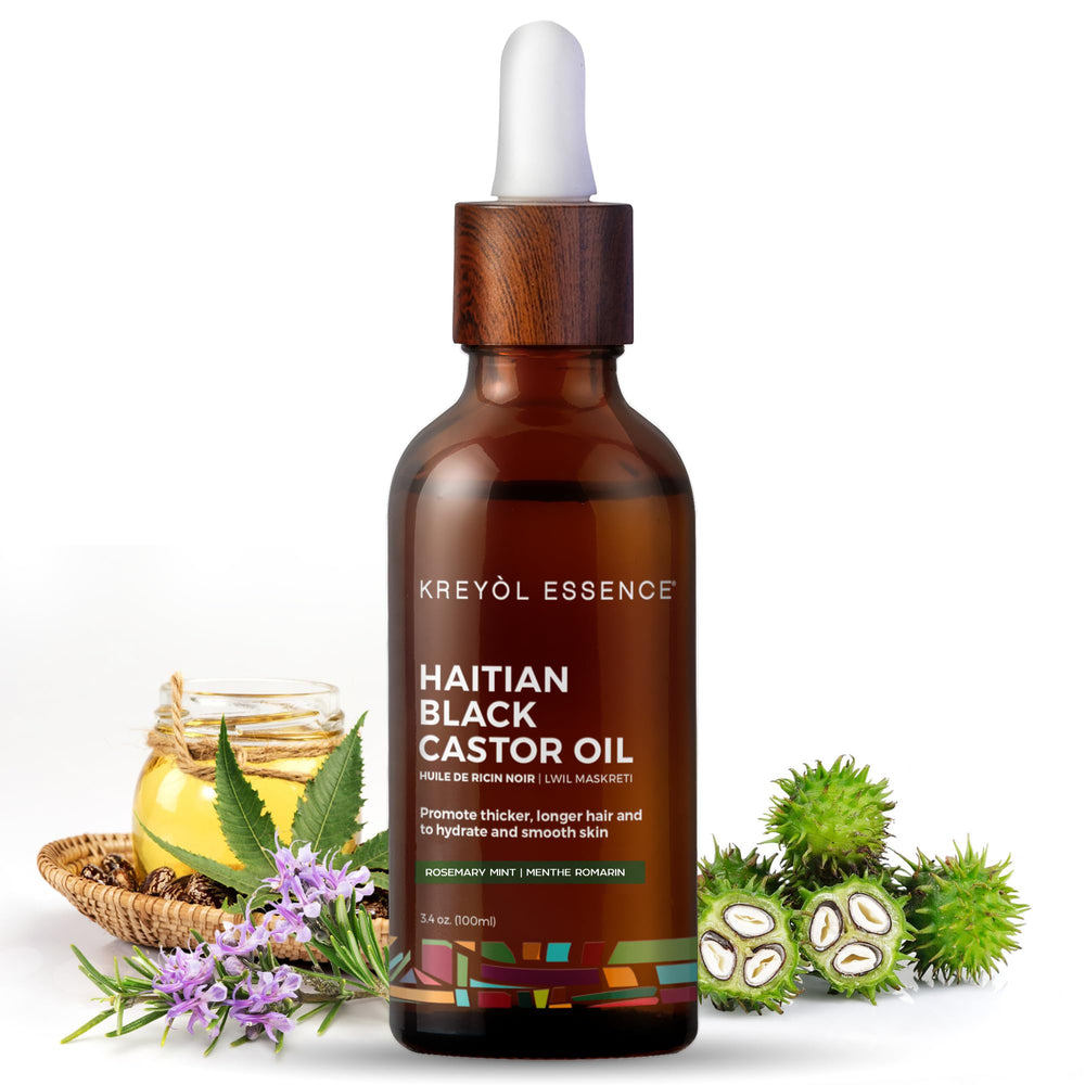 Kreyol Essence aceite de ricino negro haitiano en frasco de vidrio para el cabello